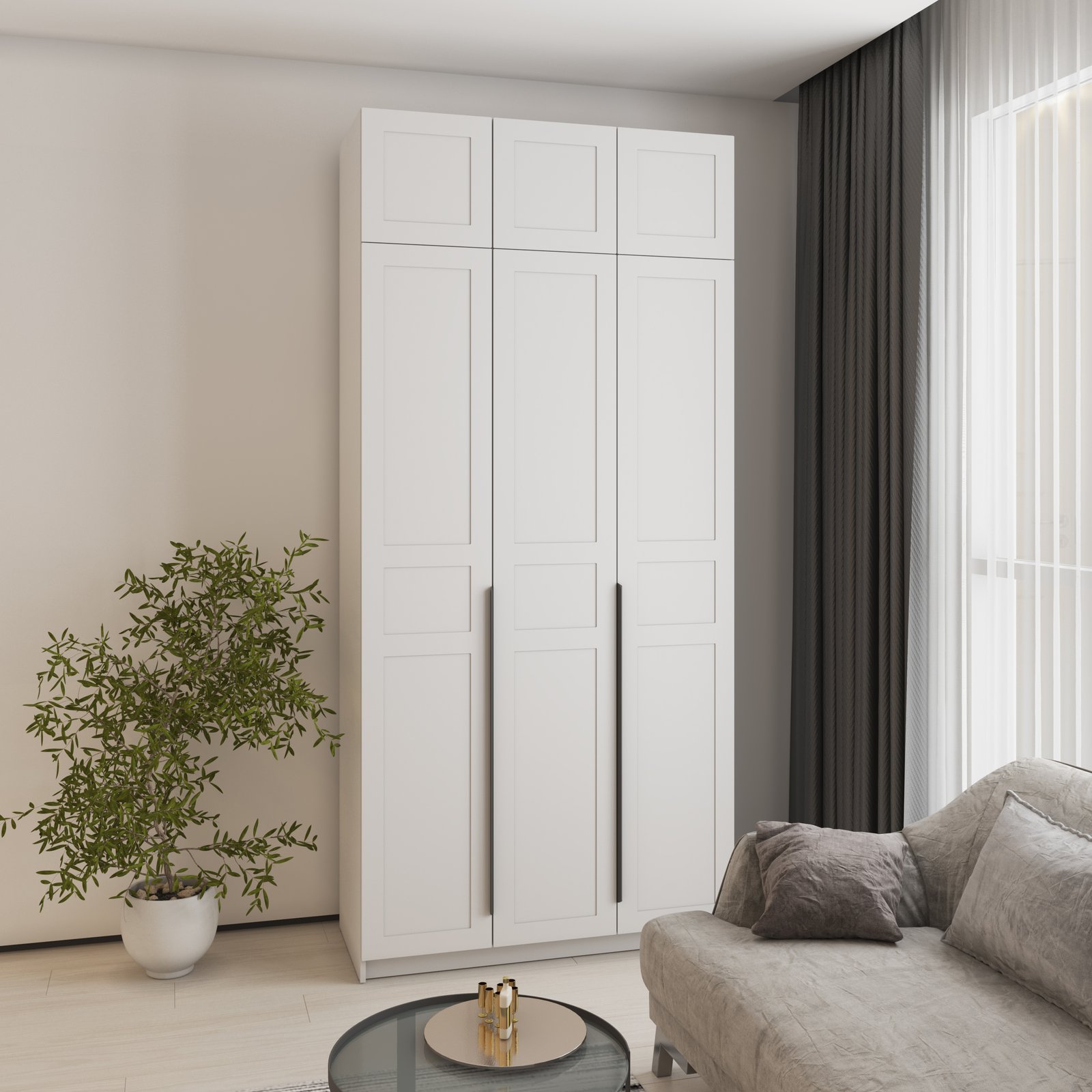 Шкаф 1,2-В_Білий Сніг_Білий Супермат_Антресоль_MDF