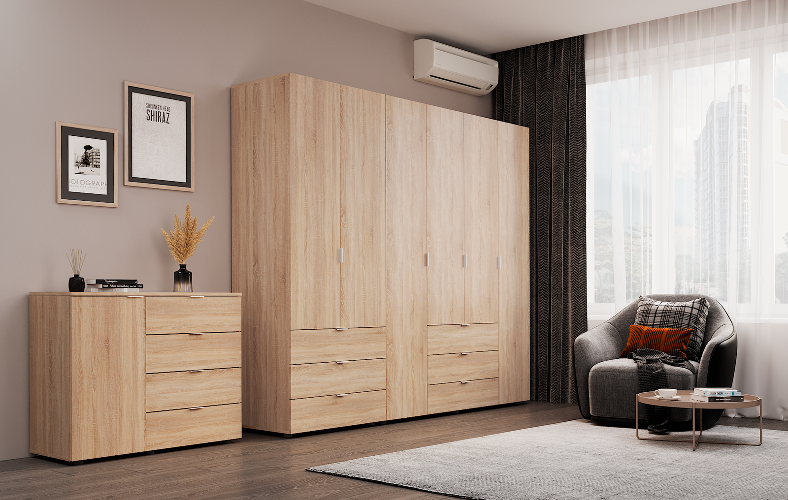 Комплект Гелар Дуб сонома 2+4 ДСП 232,5х49,5х203,4 (42002118)(1)