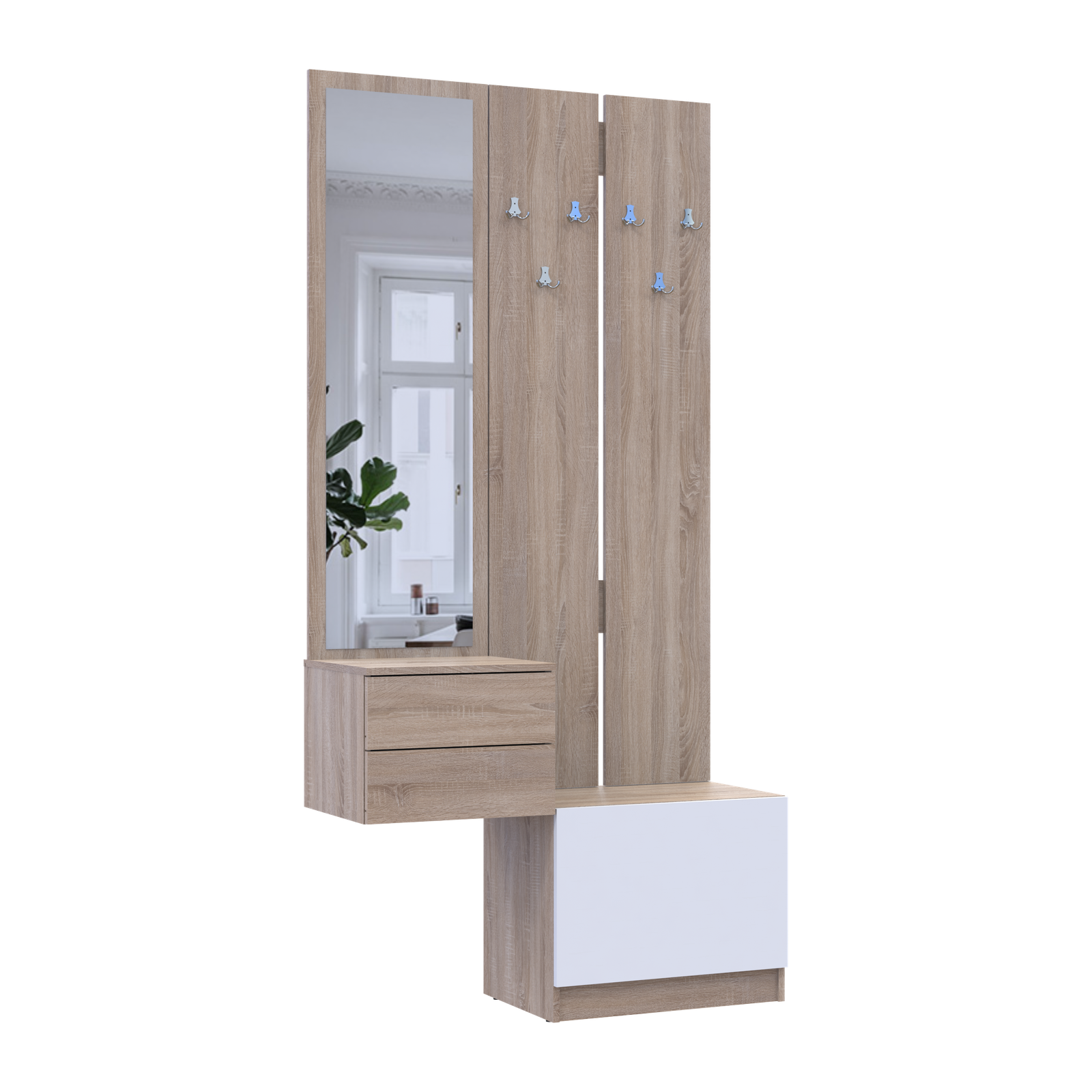 Передпокій Сола 2+3 Дуб Сонома_Білий ДСП _ дзеркало 105х40х215 (42005148)(2)