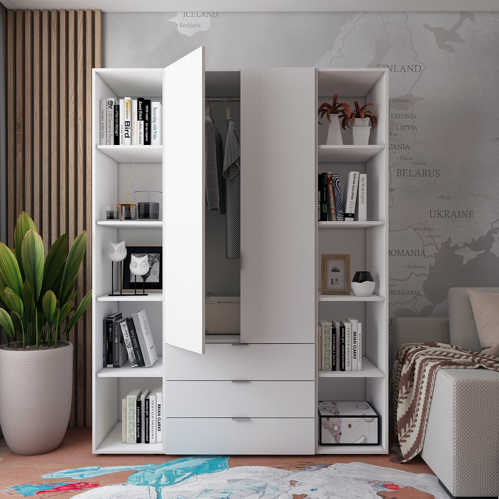 Шафа для одягу Гелар Doros Білий 2 ДСП + 2 этажерки (42005030) 3