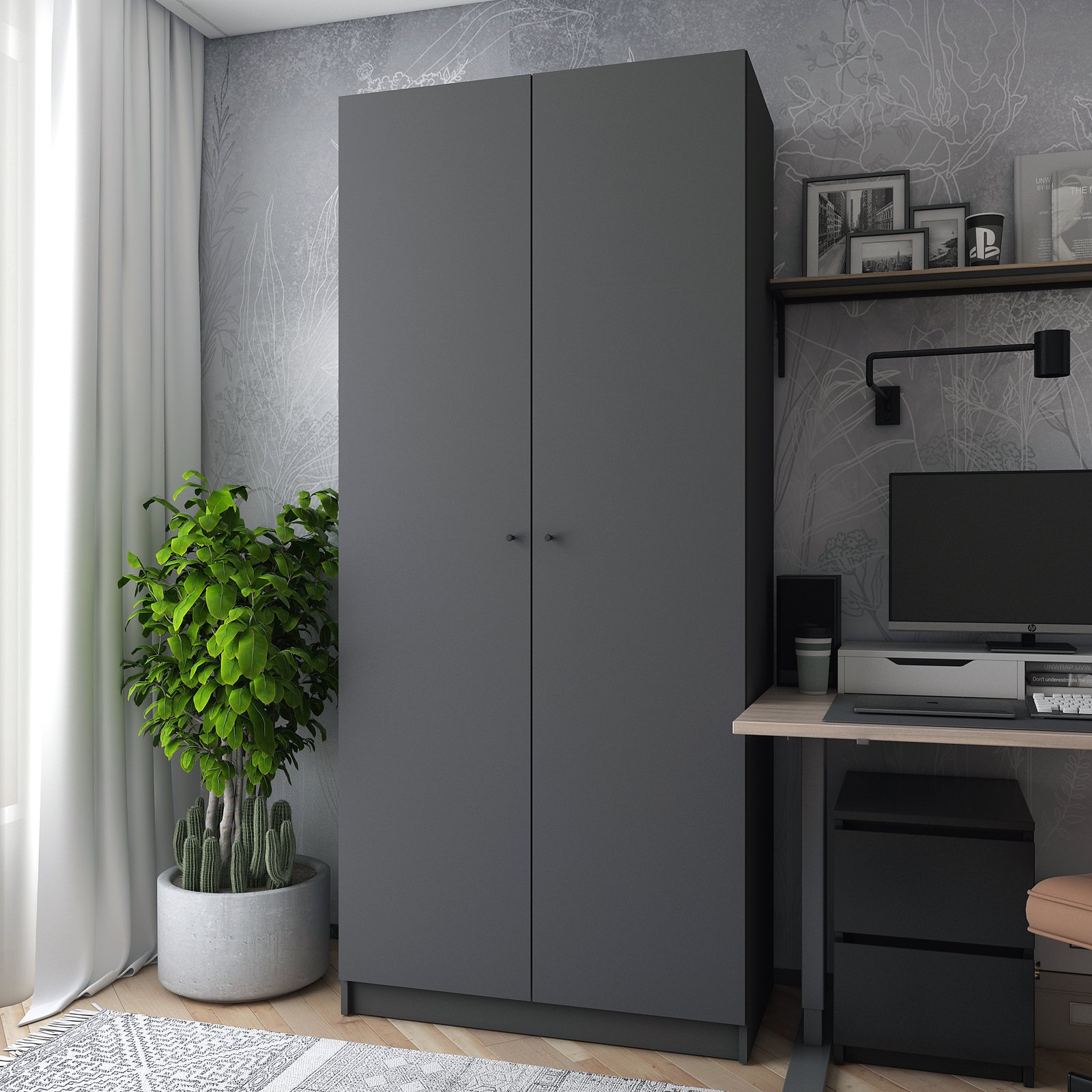 Шафа для одягу Promo Графіт Графіт 2 ДСП 90х48х204 (44900232)2)