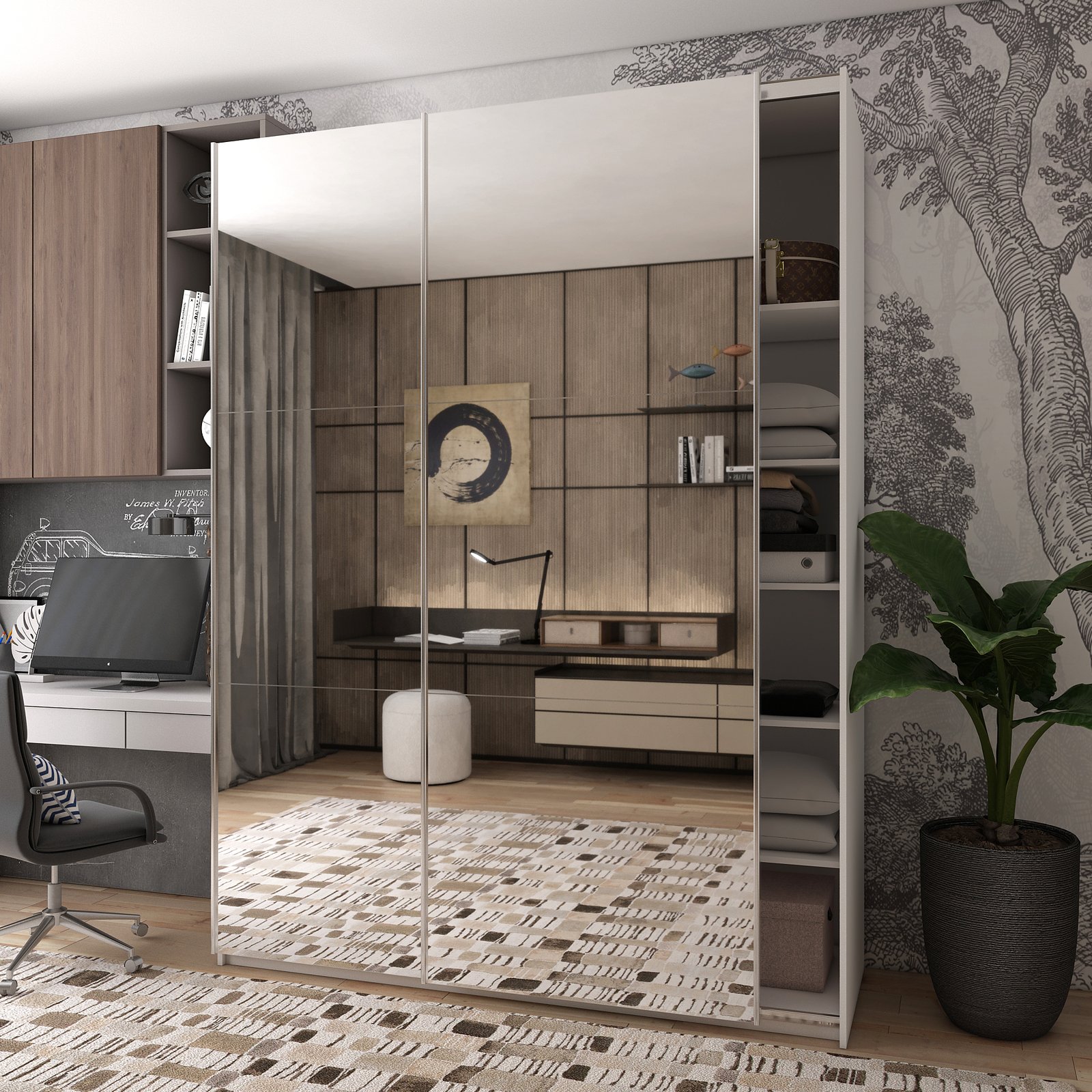 Шкаф-купе Doros G-Caiser Белый 2 Зеркала 180х60х240 см (42005019) в інтер_єрі